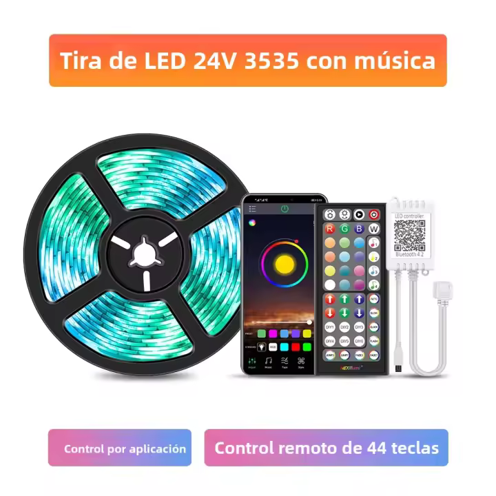 Fita LED RGB Con Micrófono Integrado Y Control Por App Sensible a La Música DC12V Flexible Para Iluminación Smart Bedroom - 1