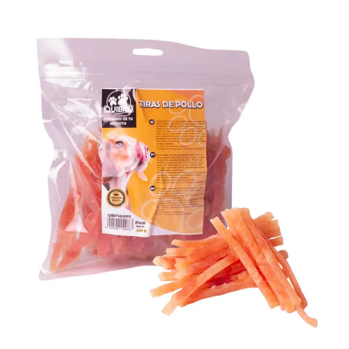 Quibropets Tiras de Pollo 530g - Snacks Naturales para Perros Sin Cereales, Premios Saludables - Deliciosas recompensas para consentir a tu perro durante el entrenamiento o como regalo especial - 1