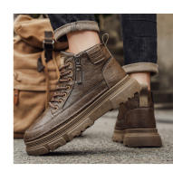 Botas De Cuero Impermeables Para Hombre Botines De Moda Casual Para Otoño Y Primavera Zapatos De Deporte De Media Calf High Para Senderismo Exterior - details 8
