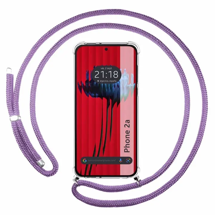 Tumundosmartphone Funda Colgante Transparente para Nothing Phone 2a 5G con Cordon Morado - 1