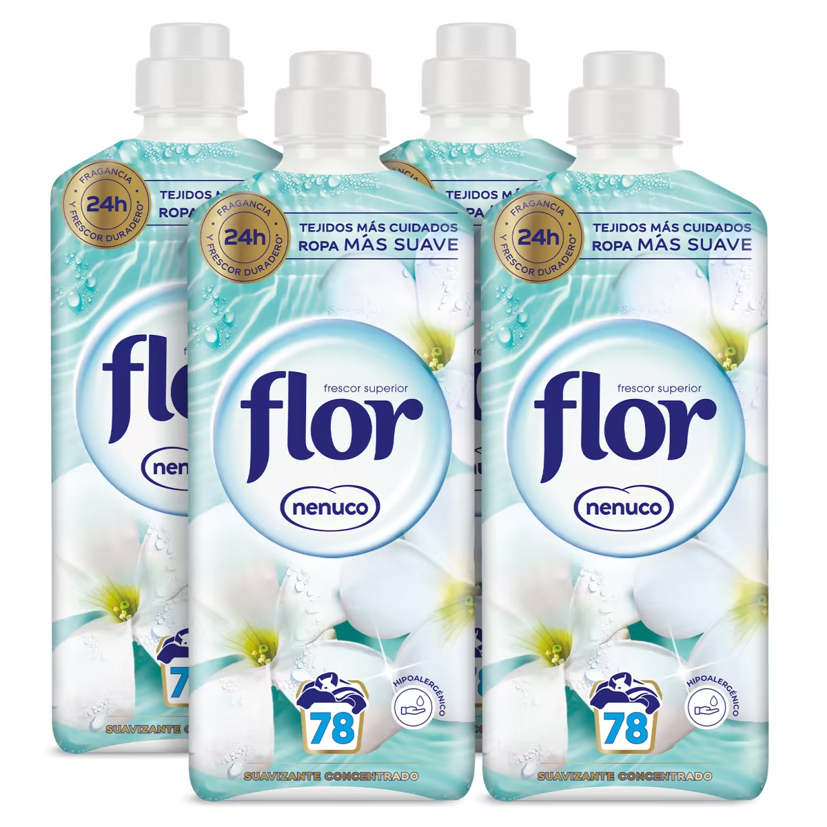 Suavizante Flor Concentrado para la Ropa x4, Twist Coco, Frutos Rojos, Melocotón, Delicado, Mediterraneo, Nenuco o Azul, 312 Lavados (4x 78 Lavados)
