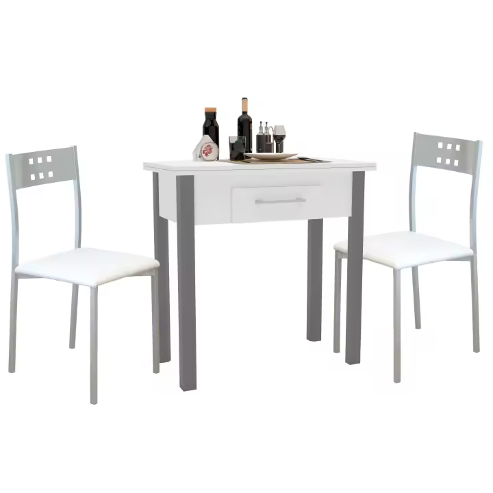 Miroytengo Conjunto de Mesa Extensible con 2 Sillas Cocina, Muebles de Cocina Blanco y Gris - 1