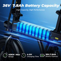 Bicicleta eléctrica plegable EB1, bicicleta urbana inteligente de 14 pulgadas, con asistencia al pedaleo, pantalla LCD inteligente, batería de 36 V y 7,8 Ah, freno de disco doble - details 2