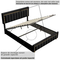 Cama tapizada de lujo Superaly, combinación de colores clásica en negro y dorado, cama doble, estructura de cama hidráulica, ideal para apartamentos con dormitorio, sin colchón, terciopelo. - details 4