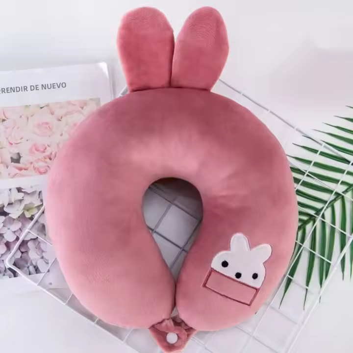 Almohada U-Corto Para Niños Y Adultos De Viaje Suave Y Cómoda De Peluche Corto Cartoon Portátil Para Exterior Y Vuelos Almohada De Cuello Con Funda De Algodón Poliéster - 1