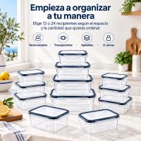 Set de recipientes herméticos para alimentos, 12 o 24 tápers transparentes de PP en varios tamaños, apilables y con cierre de 4 lados, para organizar cocina, despensa, ingredientes, raciones, comida preparada y sobras en el hogar cada día - details 2