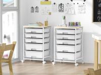 Carro de baño con 5 cajones, carro de cocina con ruedas con tablero de mesa de madera, para cocina, salón, dormitorio, oficina, blanco - details 1