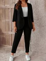 Conjunto Elegante De Talla Grande Para Mujer Chaqueta Y Pantalones De Moda Casual Para El Escritorio Blusas Solas Sin Cierre De Polyester - details 4