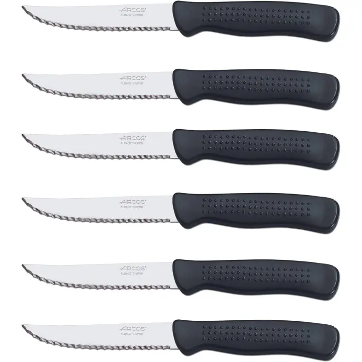 Arcos Cuchillos Mesa Cuchillos Carne Cuchillos Chuleteros Cuchillos Multiusos Pack 6 Unidades Mango Poliprolineo 11 cm de Hoja Fabricado en España Apto Lavavajillas - 1