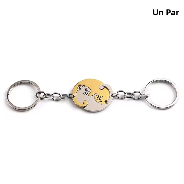 Llavero De Gato Abrazador Lindo Creativo Patchwork Corazón Redondo Para Parejas Accesorios De Regalo Llavero De Coche Y Bolso - 1