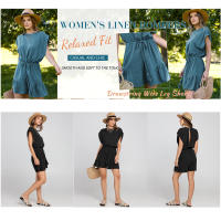 Nuevo mono de verano de algodón y lino, mono suelto de cintura casual de manga corta para mujeres - details 8