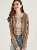 LINY XIN Women's Crew Neck Cardigan Sweater 100% Merino Wool Spring Fall Lightweight Soft Long Sleeve Knitted Coat - details 49