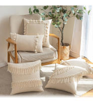 Bonenjoy, 1 funda de almohada con borlas, funda de cojín Beige, funda de almohada de lino y algodón, 30x5 0/45x4 5/50x50, fundas de almohada para decoración de coche/hogar/oficina - details 0