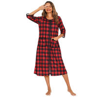 Bata larga con cremallera para mujer, ropa de dormir de longitud completa con bolsillos, camisón de manga 3/4, bata de baño - details 40