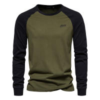 AIOPESON-camisetas de manga larga para hombre, 100% algodón, cuello redondo, informal, Primavera, Diseñador - details 1