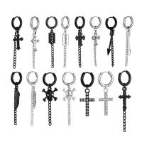 Pendiente de aro con plumas cruzadas para mujer, Piercing de acero inoxidable, con Clip, estilo hip pop, Punk, CZ, magnético, 1 par - details 0