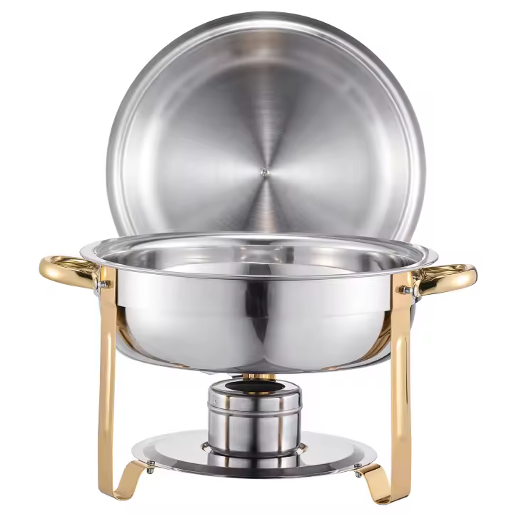 SucceBuy Juego de buffet redondo de 4 piezas de 5 cuartos con sartenes de acero inoxidable de tamaño completo - 1