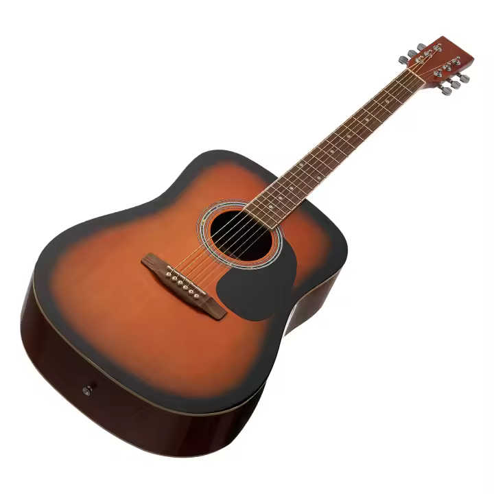 SucceBuy Guitarra acústica Dreadnought de 104,14 cm, diseño Sunburst de 6 cuerdas, tapa de abeto macizo, set para principiantes con funda para concierto, afinador, correa, cuerdas, púas, cejilla, diapasón de palisandro, adecuada para adultos altos - 1