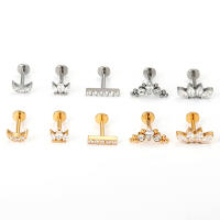 Pendiente de titanio G23 para Piercing de oreja, joyería para cartílago, Labret, tornillo de labio, Parte posterior plana chapada en oro, 1 unidad, F136 - details 5