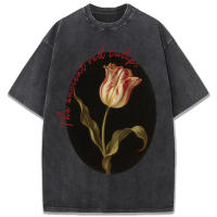 Camiseta lavada con estampado de Twlipws rojo antiguo para mujer, camisetas informales de algodón, ropa Multicolor de verano de Hip Hop, Top holgado que combina con todo - details 7