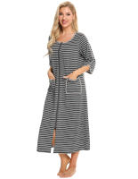 Bata larga con cremallera para mujer, ropa de dormir de longitud completa con bolsillos, camisón de manga 3/4, bata de baño - details 31