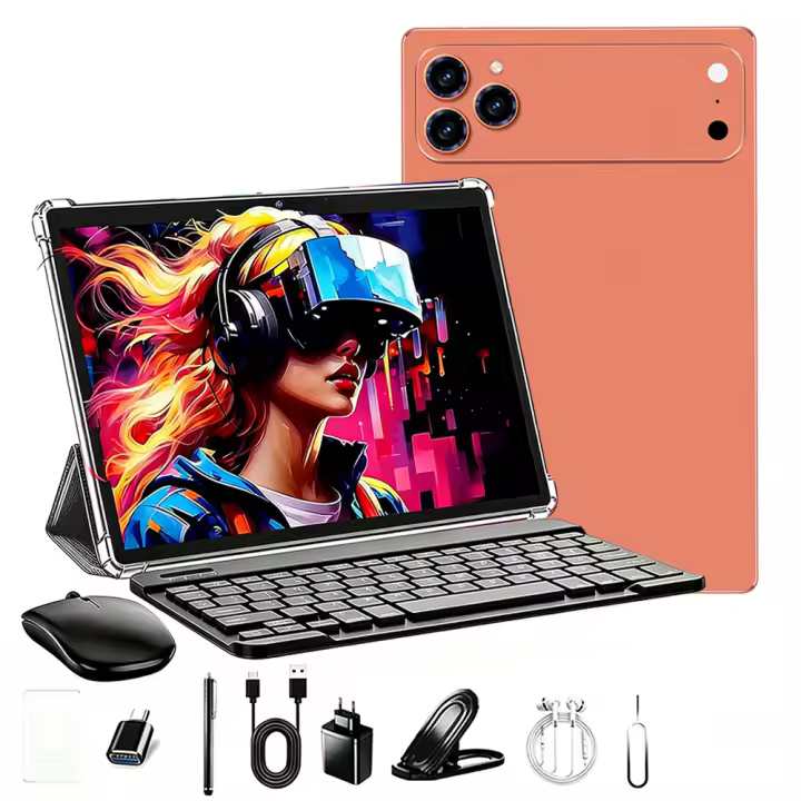 Tablet inteligente T900 de 10.1 pulgadas con Android 15, 16 GB de RAM y 512 GB de almacenamiento, batería de 6000 mAh, compatibilidad con 5G y Wi-Fi, pantalla IPS con resolución de 1280×800 y funda con teclado estándar. Disponible en gris, naranja, azul y - 1
