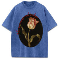 Camiseta lavada con estampado de Twlipws rojo antiguo para mujer, camisetas informales de algodón, ropa Multicolor de verano de Hip Hop, Top holgado que combina con todo - details 9