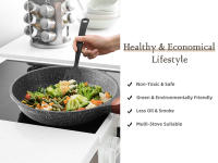 RIOVARM Antiadherente Juego de sartenes Inducción Juego de sartenes con mango resistente al calor Granito Sartén para tortillas sin PFOA Mármol Batería de cocina para varias estufas 20cm 24cm 28cm - details 2