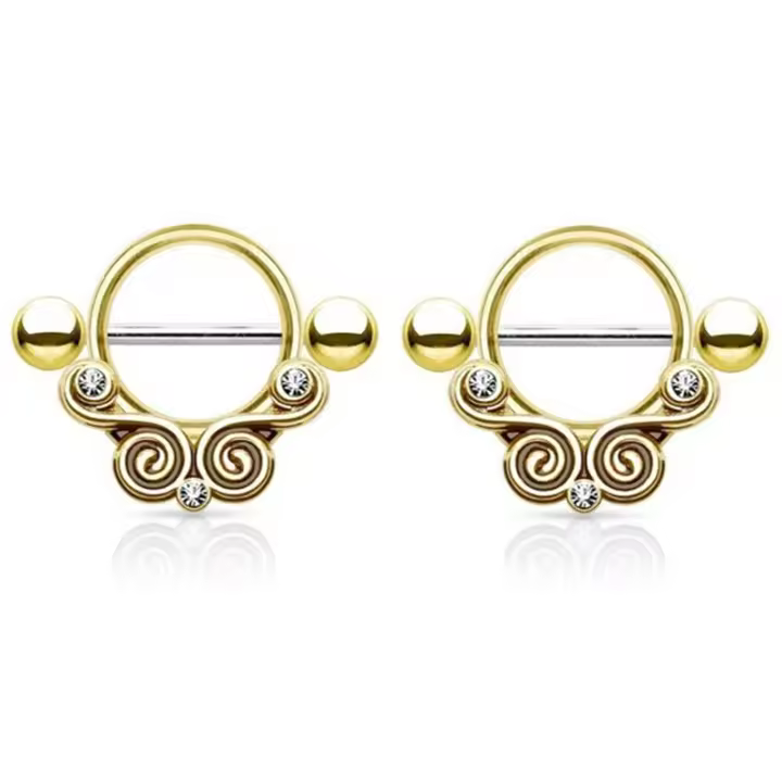 Anillo de aleación de 2 piezas para mujer, Piercing de barra Vintage elegante, 3 colores, para pezón corporal, 2023 - 1