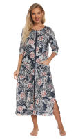 Bata larga de media manga con cremallera para mujer, ropa de dormir de longitud completa, Camisón con bolsillos, bata de baño - details 48