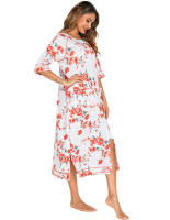 Bata larga de media manga con cremallera para mujer, ropa de dormir de longitud completa, Camisón con bolsillos, bata de baño - details 28
