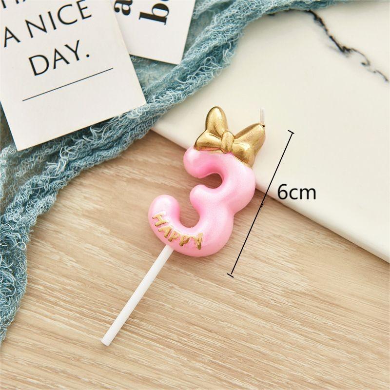 Vela de cumpleaños para niños, suministros de decoración de pastel de fiesta de boda, velas con número de lazo lindo, suministros de cumpleaños para cupcakes, 0-9