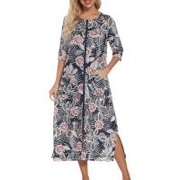 Bata larga de media manga con cremallera para mujer, ropa de dormir de longitud completa, Camisón con bolsillos, bata de baño - details 45