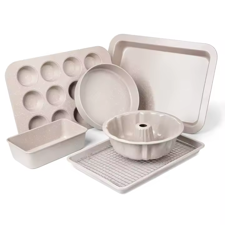 RIOVARM Antiadherente Juego de moldes 7 piezas Juegos de repostería Hojas Para Horno Set de repostería Hoja de galletas Molde para tartas Sartén Panera Molde para magdalenas Sartén asadora - 1