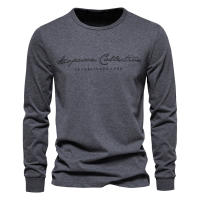 AIOPESON-Camiseta de manga larga para hombre, camisa informal con estampado de letras de Color sólido, 100% algodón, nueva, Primavera - details 1