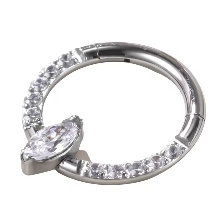 Anillos de aro de segmento con bisagras centrales de piedra Marquesa, Clicker, Labret, Piercing para Tragus de oreja, lado de titanio, CZ, G23 - 1