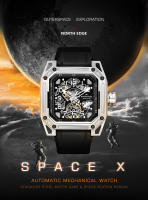 Reloj Mecánico para Hombres NORTH EDGE SPACE X Resistente al Agua 100M para Deportes al Aire Libre y Natación con Correa de Goma y Vidrio Mineral Movimiento Mecánico Color Negro - details 0
