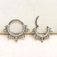 F136 anillos de titanio para la nariz, pendientes de aro de circonita para mujer, juego de joyería para Piercing de cartílago, hélice Daith Tragus Clicker - details 1
