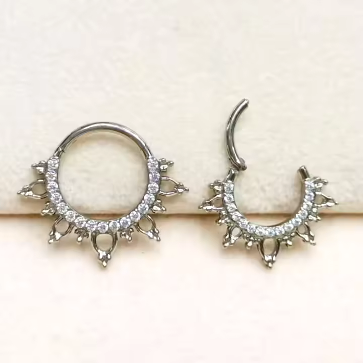 F136 anillos de titanio para la nariz, pendientes de aro de circonita para mujer, juego de joyería para Piercing de cartílago, hélice Daith Tragus Clicker - 1