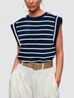 Camiseta a rayas de manga raglán para mujer, Tops de verano a rayas rojas Macron S - details 25
