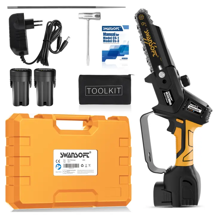 Motosierra Inalámbrica sin Escobillas SWANSOFT 6 Pulgadas Compacta para Cortar Madera, Podar Árboles y Jardín - 1