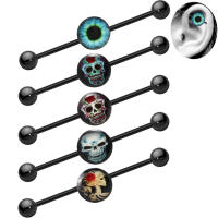 Piercing de acero quirúrgico para mujer, pendiente largo punk de 14g con forma de ojo de Calavera, barra para piercing, andamio para el cartílago de la oreja, joyería para el cuerpo con hélice, 2 piezas - details 1