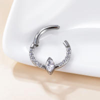 Anillos de aro de segmento con bisagras centrales de piedra Marquesa, Clicker, Labret, Piercing para Tragus de oreja, lado de titanio, CZ, G23 - details 3