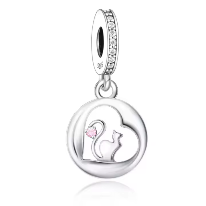 Abalorios de Gatito Pendientes de Joyería para Amantes de Gatos Hechos en Plata Esterlina 925 con Diseño de Cola Curva - 1