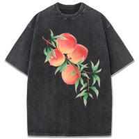Camisetas lavadas con estampado de melocotones frescos en ramas para mujer, camiseta suave de verano, Top transpirable Y2K, camiseta holgada de algodón de manga corta - details 7