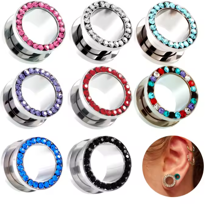 Expansor de acero inoxidable para oreja, joyería para piercing corporal, expansor de tapones para los oídos de un solo túnel de carne, estirador de oreja de 2-20mm, 1 par - 1