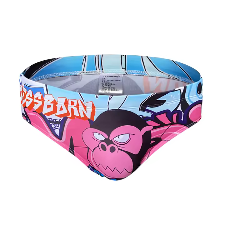 Jessborn - Bañador para hombre, estampado de dibujos animados, sexy, de cintura baja, pantalones cortos de natación, para primavera caliente, playa, surf - 1