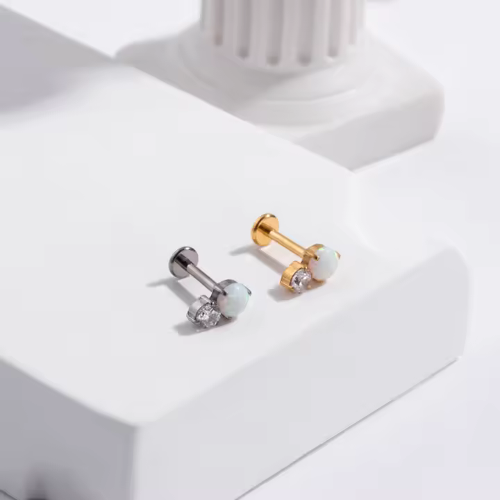 Pendientes pequeños de ópalo de flor de titanio F136 para niña adolescente, Labret roscado superior, PIERC para labio, cartílago de la oreja, Tragus Helix, 1 unidad - 1
