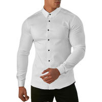 Camisa lisa de manga larga para hombre, ropa deportiva superajustada, informal, a la moda, para negocios y eventos sociales - details 9