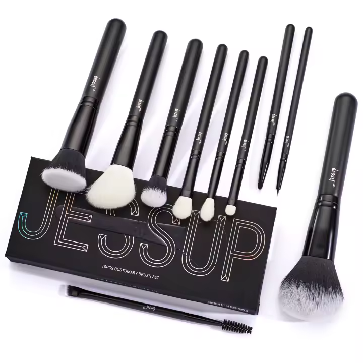 Jessup - Pinceles de maquillaje, 10 unidades, para base de maquillaje en polvo sintético natural, difuminado, rubor, sombra de ojos, delineador, lápiz de cejas Duo T323 - 1